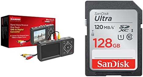 Diamond Multimedia VC500ST One Touch Standalone Digital Converter: Capture/Record Video from VHS, HI8, Camcorder, Set Top Box & SanDisk 128GB Ultra SDXC UHS-I Memory Card
