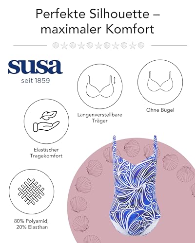 Susa Women’s 4523_299 One Piece Swimsuit, Blue- Print, 48/ B-6