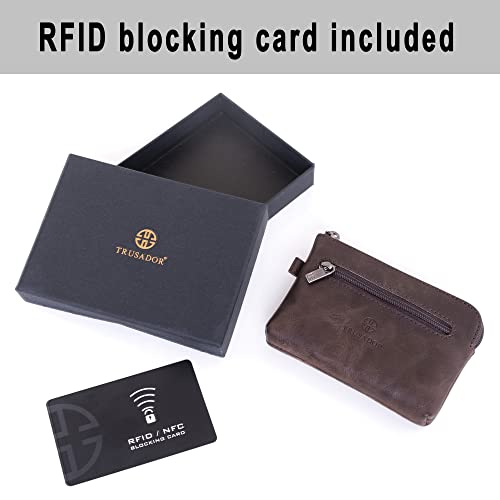 TRUSADOR Milano Women Men Leather Coin Card Key Ring Wallet Pouch Purse Zipper Change Bag (Brown)4