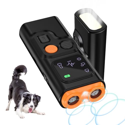 Bubbacare Disuasión ultrasónica de ladridos, dispositivo anti ladridos de dos modos para perros con pantalla LED y linterna, dispositivos disuasivos de ladridos de perro, herramientas recargables de