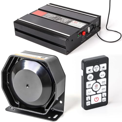 SMALLFATW Police Siren 20 Tones 130 DB 200 Watt, Dual 20A Auxiliary Switch, Wireless Remote USB Rechargeable 15M Control Range, Car PA System Speaker Horn, Emergency Siren for Car Truck Vehicles