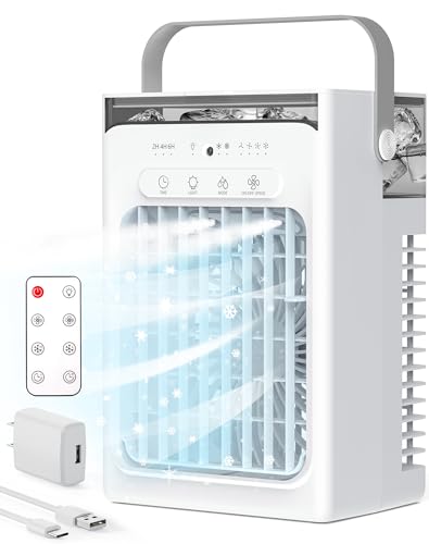Image of Portable Air Conditioners, Air Cooler Evaporative Personal Mini AC with Remoter, 4 Wind Speed, 2-4-6H Timer, 2 Modes, Colorful Night Light, Portable AC for Room, Car, Bedroom, Office, Outdoor