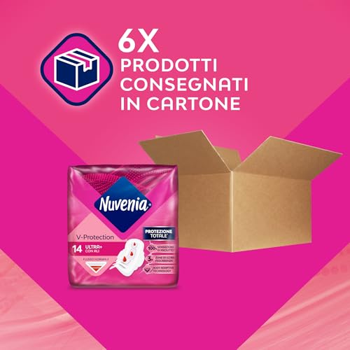 NUVENIA Ultra Giorno Ali 84 Assorbenti, 6 Confezioni da 14 Assorbenti, Maxi scorta per comfort e protezione, flussi normali - Immagine 1