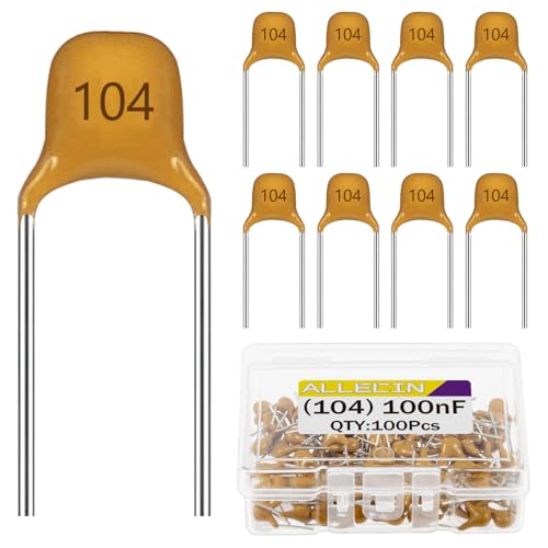 ALLECIN 100nF Condensador Cerámico Monolítico 0,1uF 50V Condensadores Cerámica Monolíticos Multicapa 0,1 μF MFD Monolithic Ceramica Capacitor 104 (Paquete de 100 piezas)