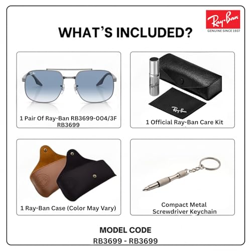 Image of Ray-Ban RB3699 Square Shaped Sunglasses for Men & Women with Official RAYBAN Eyewear Kit