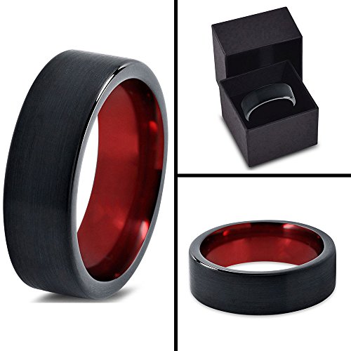 Chroma Color Collection Tungsten Carbide Wedding Band Ring 6Mm For Men Women Red Interior With Black Exterior Flat Cut Brushed Polished Comfort Fit Anniversary Size 9.5 #TOP6