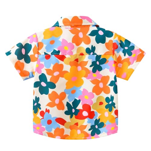 Boys Girls Hawaii Shirt Cool Summer Casual Blouse Short Sleeve Button Down Tops Shirt Cute Top for Kids (Orange, 6-7 Years)3
