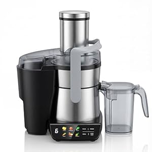 Arendo - Entsafter digital mit Display - 1 Liter – 1000 Watt – XXL Einfüllschacht – LED Display - Farbsymbole – Tropfschutz – Pulsfunktion - für Gemüse und Obst - Sicherheitsverriegelung - inkl. Saftb