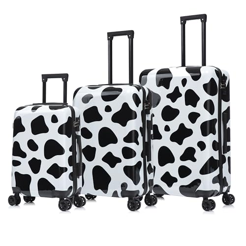 Image of InUSA Cow Print Luggage with Spinner Wheels | Durable Lightweight Hardside Suitcase | Travel Bag with Handle and Trolley | (20in, 24in, 28in) 3 Piece Set