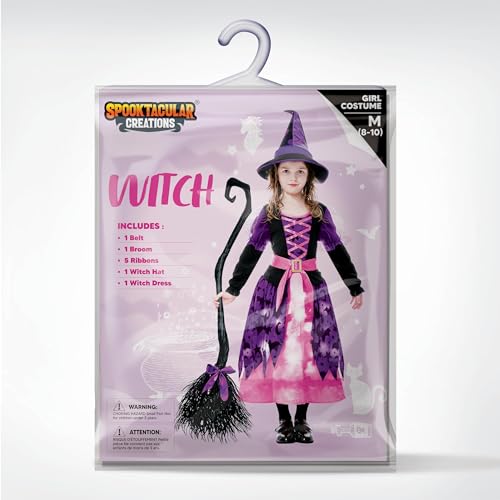 Spooktacular Creations Girls Light Up Bat Witch Tutu Costume, Toddlers Dress with Hat Broom for Kids Halloween Themed Parties