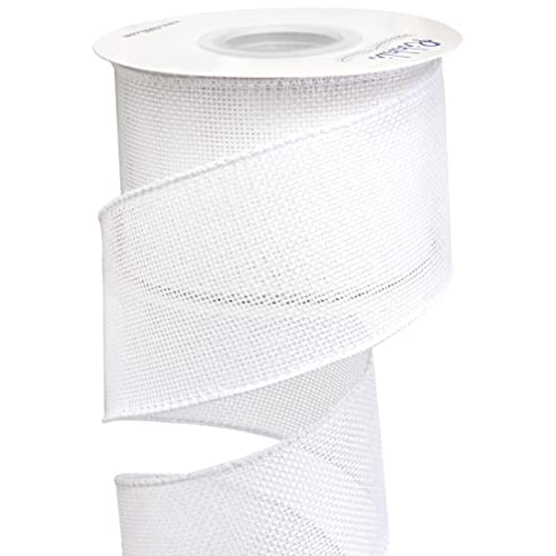 Ribbli White Burlap Wired Ribbon 2-1/2 Inch x 10 Yard Wired Edge Ribbon for Big Bow Wreath Tree Decoration Outdoor Decoration