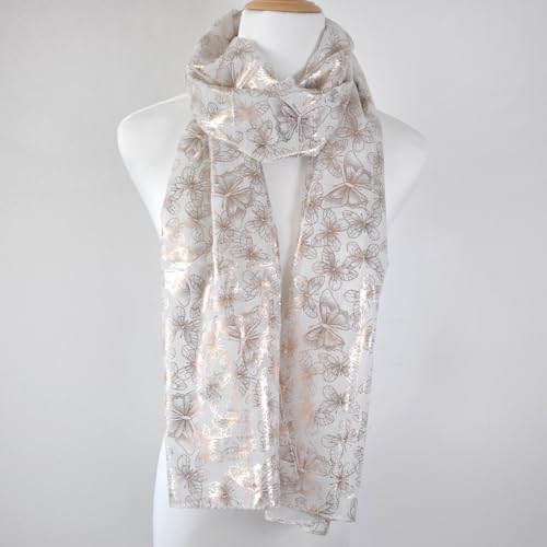 Boho Scarves for Women Lightweight Gold Flower Printed Fashion Scarf Fall Winter Fringed Shawl Wrap3