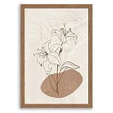木子誉絵画館 抽象アートパネル 静寂に咲くユリ 植物 花の絵 絵画 インテリア おしゃれ ウォールアート 玄関 階段 廊下 寝室 リビング 壁飾り 木目調フレーム付き完成品（40x30cm）