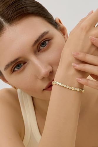 14K Gold Filled Tennis Bracelets for Women - Simulated Diamonds Bezel Gold Bracelet Cubic Zirconia Stones Baguette Cut Round Pear Heart Statement, Gift for Women4