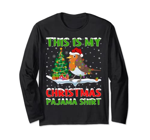 This Is My Christmas Pajama Shirt American Robin Christmas Long Sleeve T-Shirt