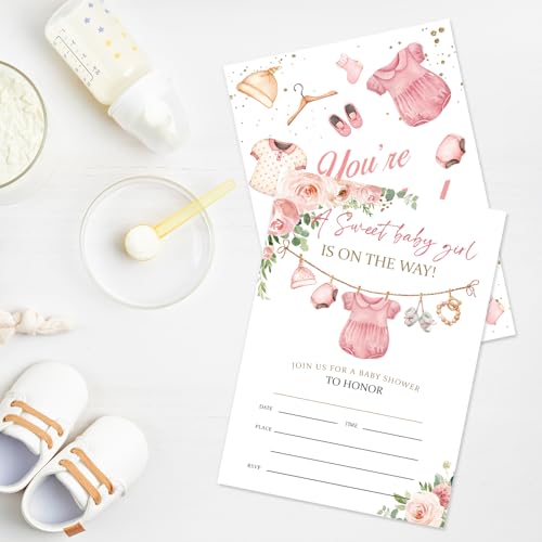 Tarjetas de papel de invitación de fiesta rosa con calcomanías redondas y sobres de alta consistencia 4