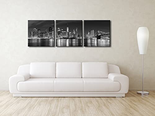 Image of Pyradecor Modern City Night View 3 Panel Canvas Prints Artwork on Canvas Wall Art Ready to Hang for Living Room Decor AH3028-5050