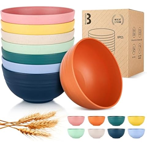 Badiano Unbreakable Wheat Straw Cereal Bowls Set of 8, Soup and Salad Bowls for Kitchen, Microwave and Dishwasher Safe, 26oz, BPA Free, Multicolor (COLOR) Cover