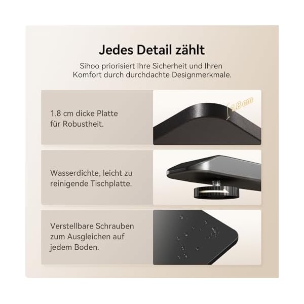 SIHOO 140 cm × 70 cm Einteiliges Elektrisches Stehpult, Sitz-Steh-Schreibtisch mit 4 Speicherhöhen-Einstellungen, Ergonomischer Höhenverstellbarer Schreibtisch für Zuhause & Büro – Bild 11