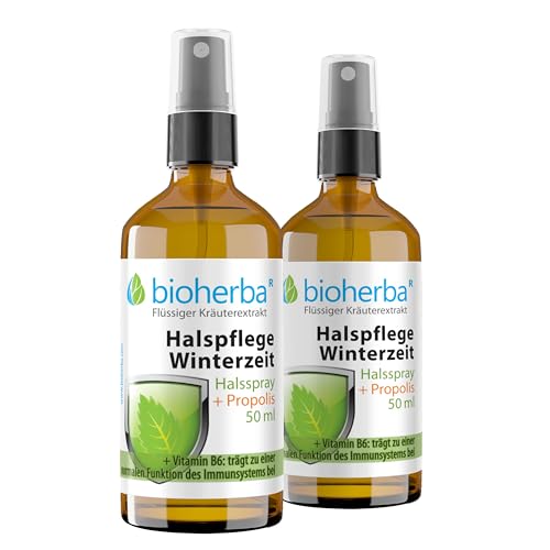 2 Halspflege Winterzeit Halsspray + Propolis 50 ml – Mit Echinacea, Holunder, Astragalus & Vitamin B6 | Alkoholfrei & vegan | Pflanzliche Rezeptur von BIOHERBA