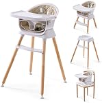 6-in-1 Chaise haute bébé en bois, siège booster, Hrusitoo Chaises haute convertibles pour bébés et tout-petits avec hauteurs réglables et bac à lave-vaisselle amovible