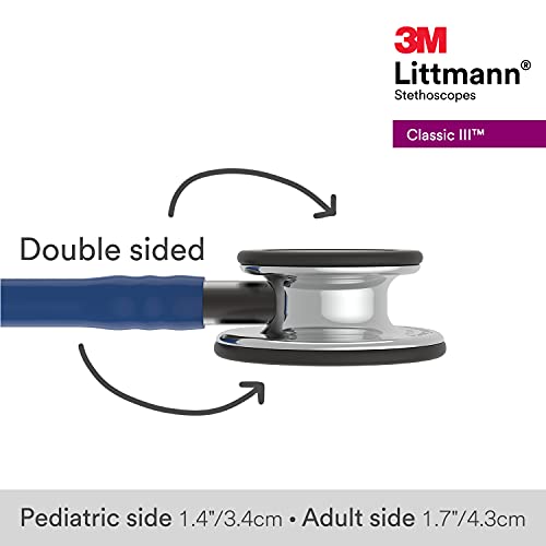 Image of 3M Littmann Classic III Monitoring Stethoscope, 5863, More Than 2X as Loud, Weighs Less, Stainless Steel Mirror-Finish Chestpiece, 27 inch Navy Blue Tube, Smoke Stem, and Headset (Pack of 3)