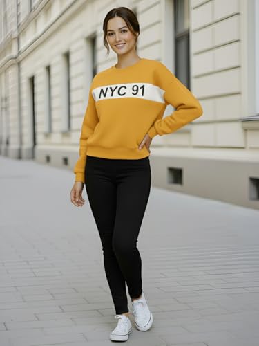 Image of LEOTUDE Women's Loopknit Boyfriend /Loose Fit Round Neck Sweatshirt (Color Black)