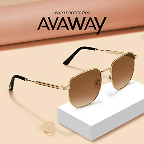 AVAWAY Polarized Sunglasses for Womens Gold Metal Frame UV Protection Category 3 Sun Shades Sunnies Square2