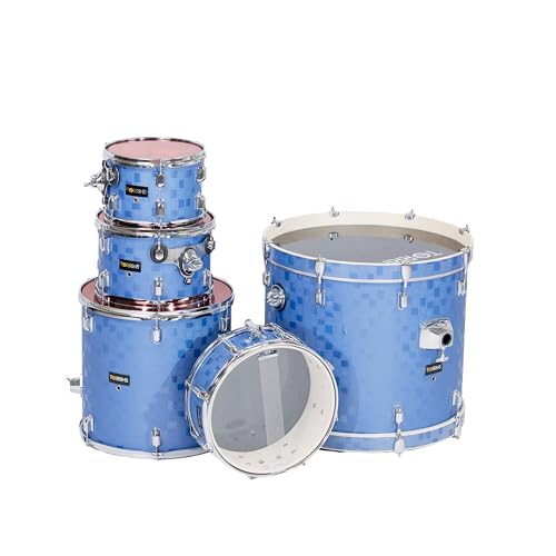 Image of TempoX Professional 5-Piece Acoustic Drum Set with 2 Cymbals & Hi-Hat (Blue) | Heavy-Duty Double Braced Stands | Complete Full Drum Set Kit for Practice & Performance