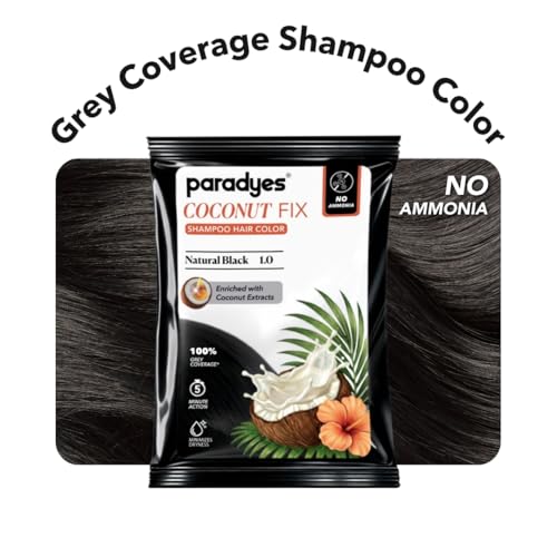 Image of Paradyes Coconut Fix Shampoo Hair Color Natural Black 1.0, No Ammonia, Enriched with Coconut Extracts to Minimizes Dryness, 5 - Minute Grey Coverage