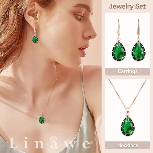 Linawe EX5T001SET_GRN_ROS Emerald Green Crystal Rose Gold Jewelry Sets thumb #1