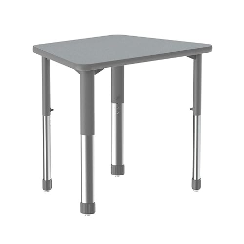 Correll Mesa de aula colaborativa de 23 x 33 pulgadas, altura ajustable (25 a 35 pulgadas), parte superior de granito gris HPL en forma de
