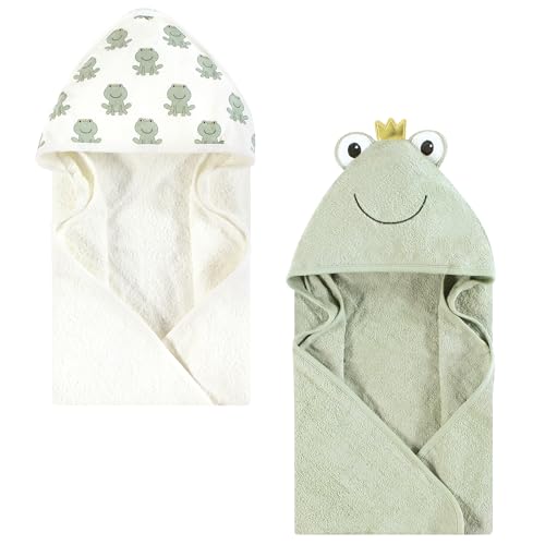 Image of Hudson Baby Unisex Baby Cotton Poly Animal Face Hooded Towel, Prince Frog, One Size