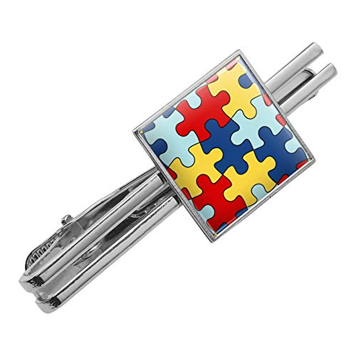 GRAPHICS & MORE Autism Awareness Diversity Puzzle Pieces Square Tie Bar Clip Clasp Tack Silver Color