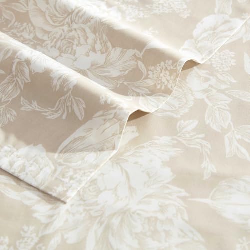 Image of Laura Ashley - Twin Size Sheet Set, Crisp & Lightweight Cotton Percale Bedding with Fitted Sheet and Pillowcase, Floral Room Decor, Deep Pocket, College Dorm Room Essentials (Meredith Brown)