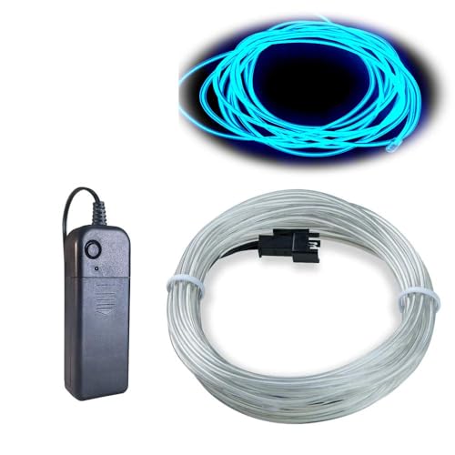 Image of MaxLax EL Wire Ice Blue, 2M Portable Battery Pack Neon Light Strip 360 Cuttable Glowing Rope Lights for Parties, Halloween, DIY Decoration
