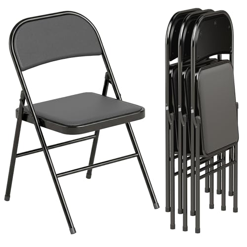 HOMCOM Lot de 4 chaises Pliantes chaises de Salle à Manger Portables Chaise Pliable d'intérieur avec Coussin en revêtement synthétique et Cadre en Acier...