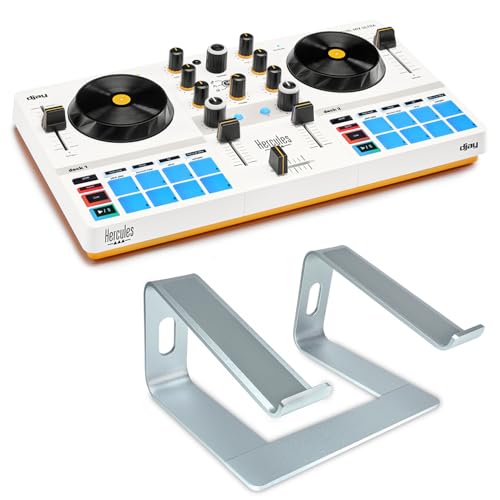 Hercules DJControl Mix Ultra Mobile DJ Controller with Keepdrum Laptop Stand Silver