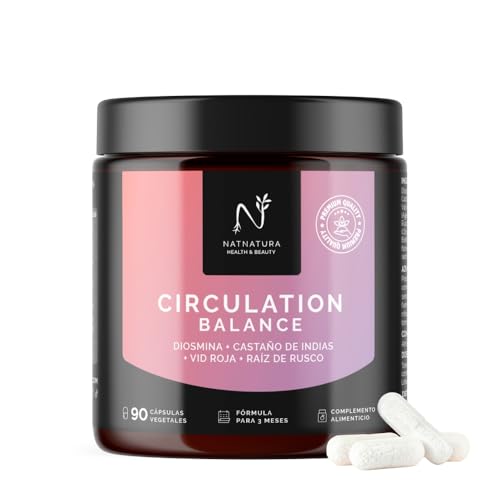 Circulation Balance con Diosmina, Castaño de Indias, Vid Roja y Rusco | Alivio para Piernas Cansadas y Pesadas | 3 Meses | NATNATURA