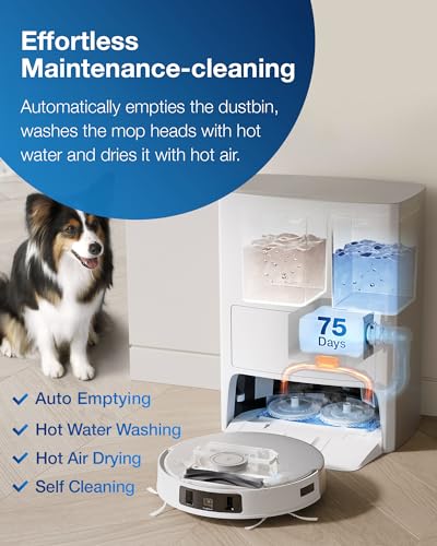 ECOVACS DEEBOT T20 Omni Robot Vacuum & Mop，Hot Water Mop Washing，Self-Emptying，Hot Air Drying，6000Pa Suction，OZMO Turbo Spinning Mop w/ Auto Mop Lift，Obstacle Avoidance，YIKO Voice Assistant，White