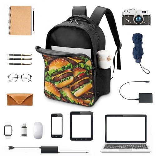 Cheeseburgers Hamburgers Funny 16 Inch Backpack for Men Women Casual Daypack with 2 Compartment for Travel Work3