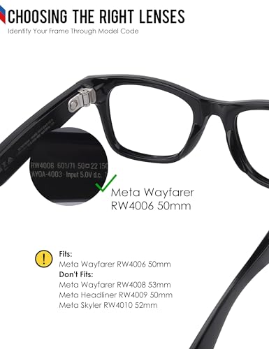 Image of BLAZERBUCK Photochromic Replacement Lenses Compatible with Ray-Ban Meta Wayfarer RW4006 | RW4012 (Gen 2) 50mm Smart Glasses