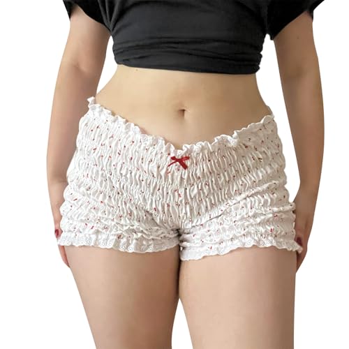 Image of Yuemengxuan Women Y2k Ruffle Shorts Ruched Plaid Shorts Micro Shorts Pajama Bottoms Y2k Cute Fairy Lace Edge Pettipants