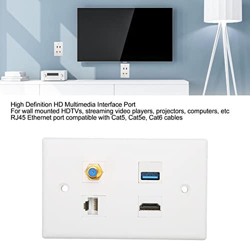 4 Port HDMI Coax Ethernet Wall Plate, HDMI, USB 3.0, TV F Type, RJ45 Coax Ethernet Media Wall Outlet Plate, RJ45 Cat6 Coupler - Image 2