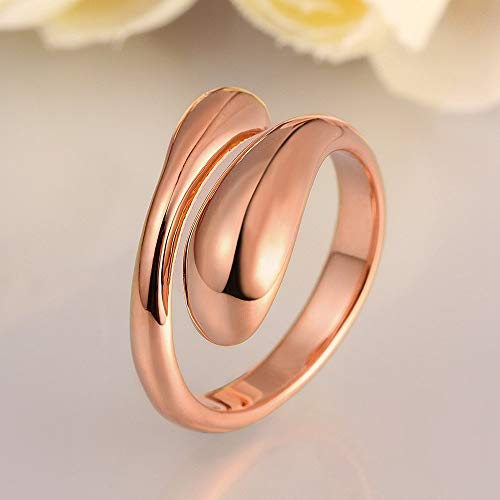 Cutesmile Fashion Jewelry 18K Gold/Rose Gold/White Gold Elongated Teardrop Spoon Open Adjustable Ring (Rose Gold) #TOP3