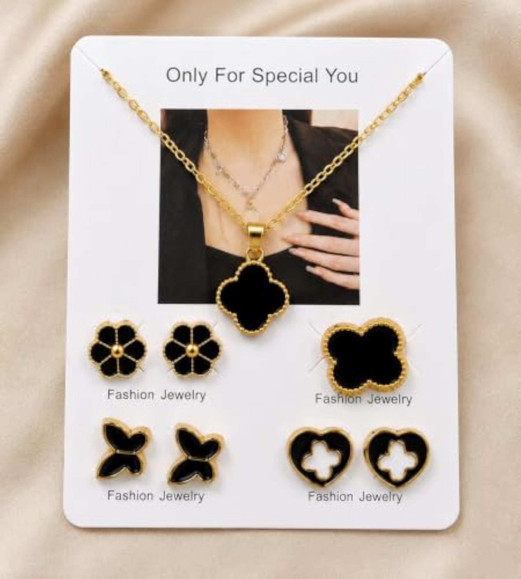 Black Jewellery Combo Set, Necklace, Earrings, and Ring