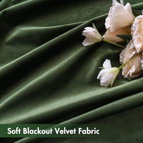 Image of MIULEE Olive Green Blackout Velvet Curtains Drapes 120 Inch Long 52 inchx120 inch | Luxurious Bedroom Living Room Decor, Room Darkening, Thermal Insulated, Rod Pocket Design, Super Soft Fabric, Extra Long