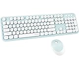 UBOTIE Colorful Computer Wireless Keyboard Mouse Combos, Typewriter Flexible Keys Office Full-Sized Keyboard, 2.4GHz Dropout-Free Connection and Optical Mouse (Green-White)