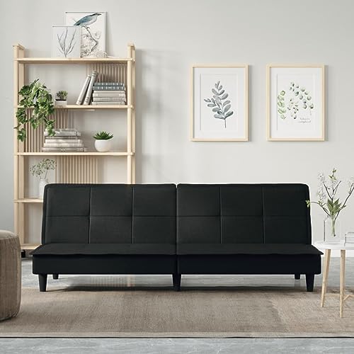 Kaloriko Canapé-lit Noir Tissu Convertible modulable avec Couchage Double et Dossier réglable, canapé Divan Sofa Banquette futon clicclac bz pour Salon...