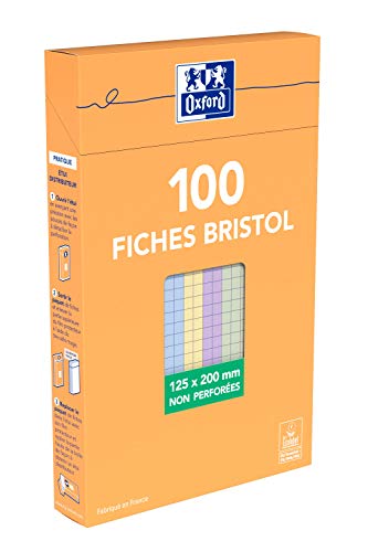 Oxford - Caja de 100 fichas Bristol de colores pequeños sin perforar, 12,5 x 20 cm